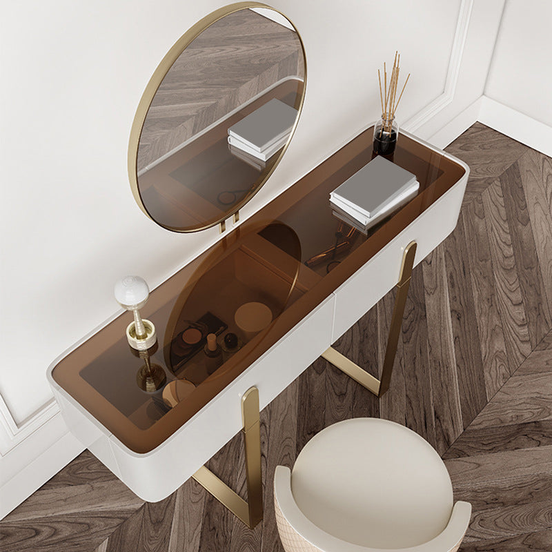 Brown Glass Top Vanity Table Glam Simple 29.53" H Dressing Table Set Clearhalo 'Bedroom Furniture' 'furn' 'furn_makeup_vanities' 'Furniture' 'Makeup Vanities' 'makeup_vanities' 5898725