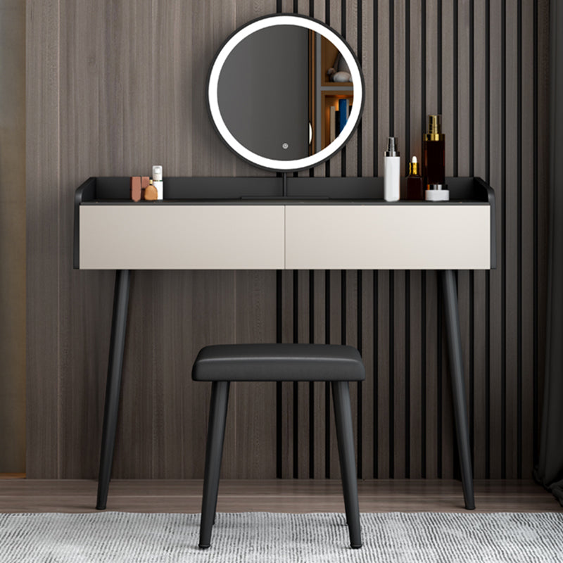 Coiffeuse contemporaine à 2 tiroirs avec plateau en pierre noire et tabouret