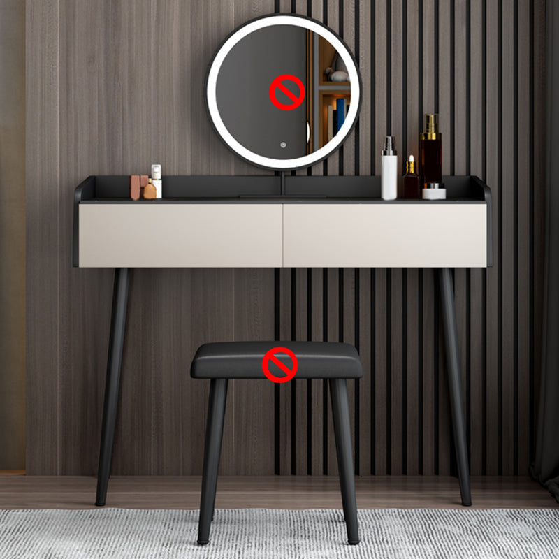 Coiffeuse contemporaine à 2 tiroirs avec plateau en pierre noire et tabouret