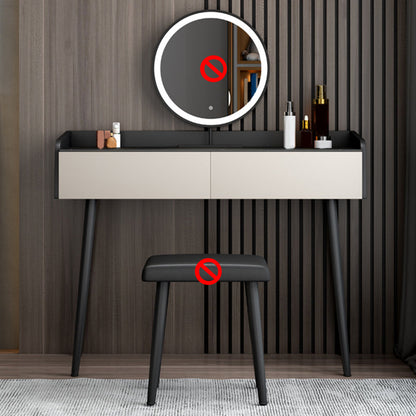 Coiffeuse contemporaine à 2 tiroirs avec plateau en pierre noire et tabouret