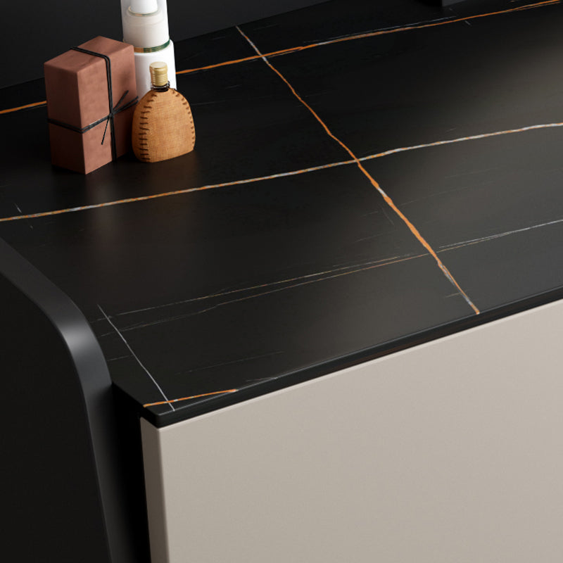 Coiffeuse contemporaine à 2 tiroirs avec plateau en pierre noire et tabouret