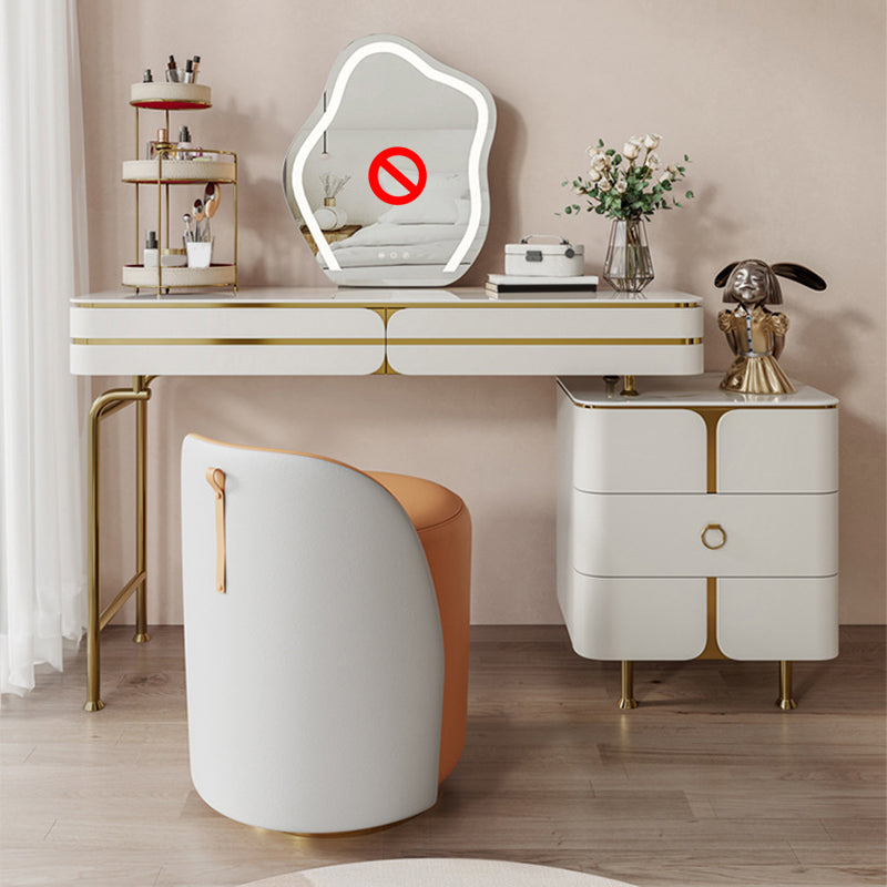 White Glam Vanity Dressing Table Set with Stool & 5 Storage Drawers Makeup Vanity & Stools Clearhalo 'Bedroom Furniture' 'furn' 'furn_makeup_vanities' 'Furniture' 'Makeup Vanities' 'makeup_vanities' 5898821