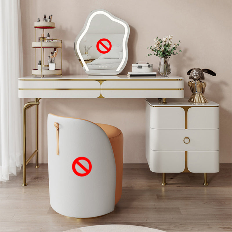 White Glam Vanity Dressing Table Set with Stool & 5 Storage Drawers Makeup Vanity Clearhalo 'Bedroom Furniture' 'furn' 'furn_makeup_vanities' 'Furniture' 'Makeup Vanities' 'makeup_vanities' 5898822
