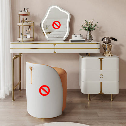 White Glam Vanity Dressing Table Set with Stool & 5 Storage Drawers Makeup Vanity Clearhalo 'Bedroom Furniture' 'furn' 'furn_makeup_vanities' 'Furniture' 'Makeup Vanities' 'makeup_vanities' 5898822
