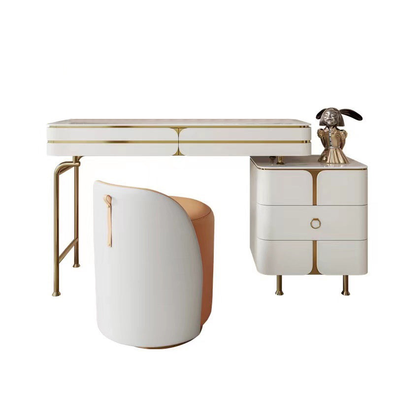 White Glam Vanity Dressing Table Set with Stool & 5 Storage Drawers Clearhalo 'Bedroom Furniture' 'furn' 'furn_makeup_vanities' 'Furniture' 'Makeup Vanities' 'makeup_vanities' 5898826