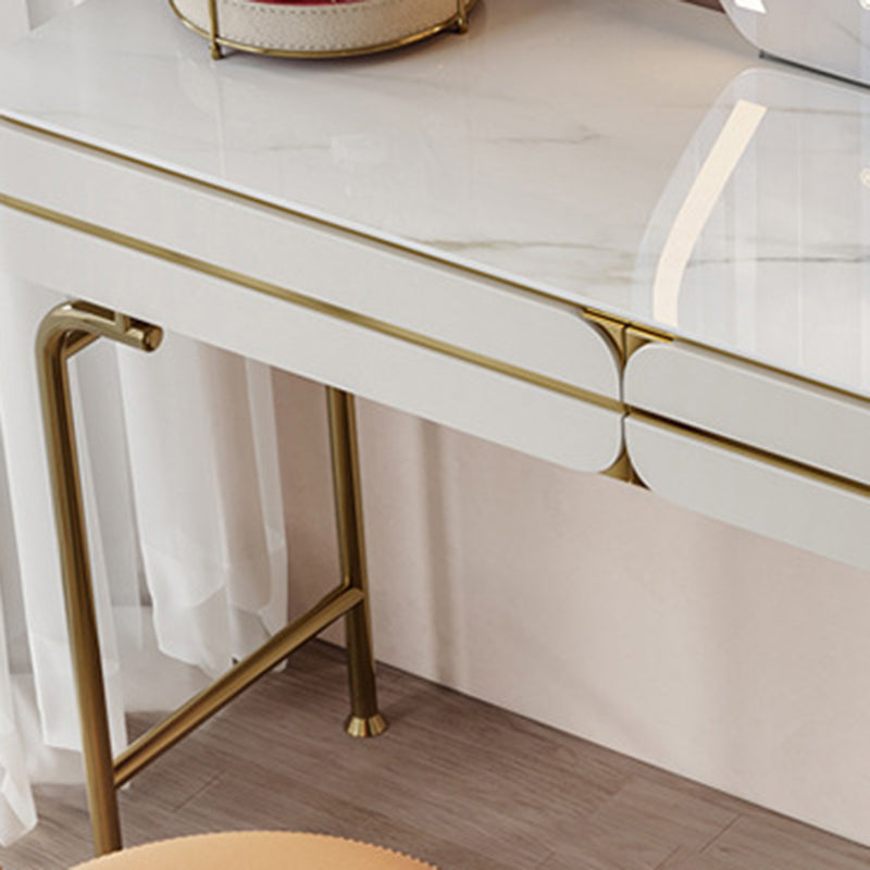 White Glam Vanity Dressing Table Set with Stool & 5 Storage Drawers Clearhalo 'Bedroom Furniture' 'furn' 'furn_makeup_vanities' 'Furniture' 'Makeup Vanities' 'makeup_vanities' 5898827