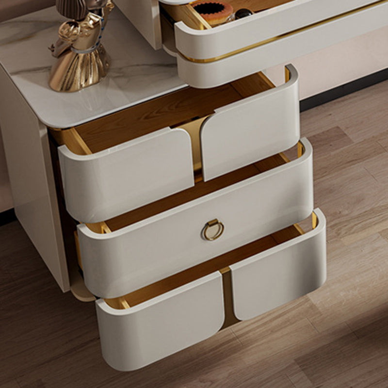 White Glam Vanity Dressing Table Set with Stool & 5 Storage Drawers Clearhalo 'Bedroom Furniture' 'furn' 'furn_makeup_vanities' 'Furniture' 'Makeup Vanities' 'makeup_vanities' 5898828