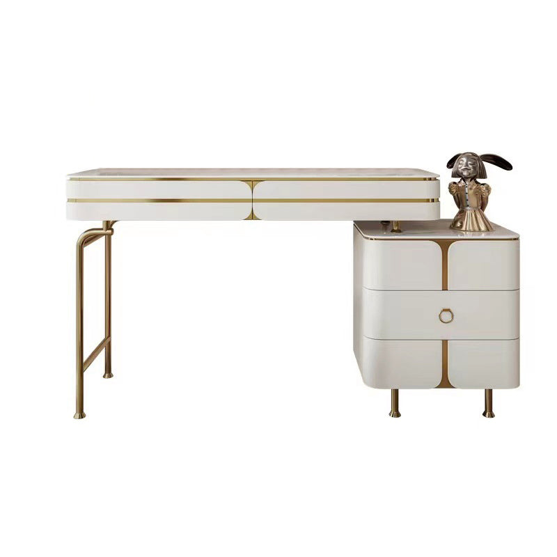 White Glam Vanity Dressing Table Set with Stool & 5 Storage Drawers Clearhalo 'Bedroom Furniture' 'furn' 'furn_makeup_vanities' 'Furniture' 'Makeup Vanities' 'makeup_vanities' 5898831