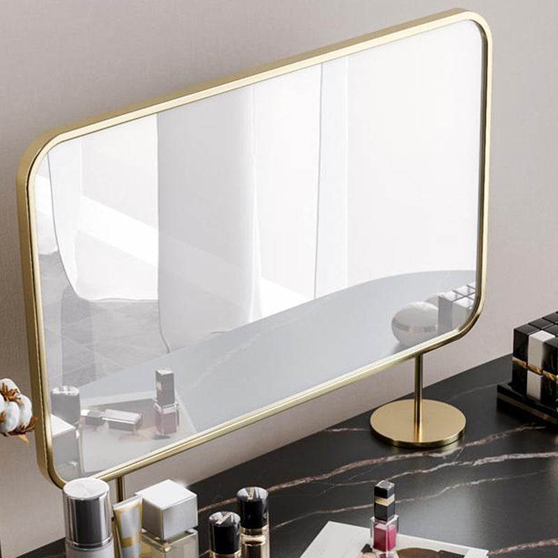 2つの収納引き出しバニティテーブル鏡とスツールのあるモダンな石のドレッシングテーブル