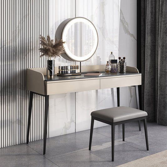 Contemporary Stone Top Vanity Set 2 Storage Drawers With Stool - 33.46" H