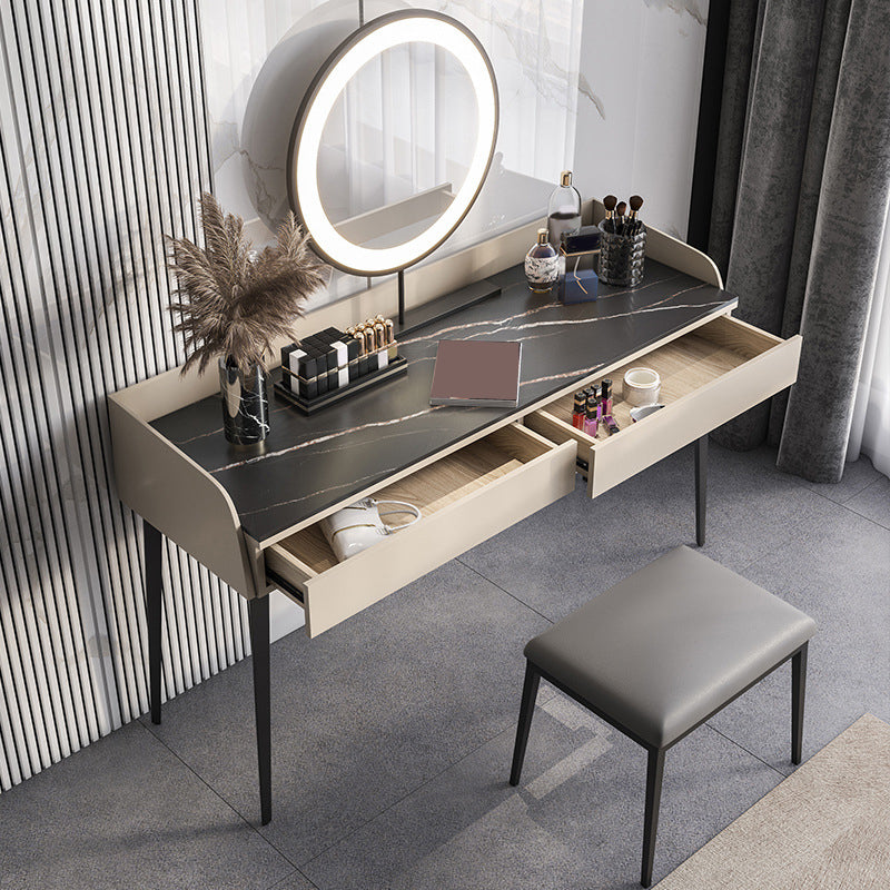 Contemporáneo de tocador de piedra Set 2 Cajones de almacenamiento con taburetes - 33.46 "H