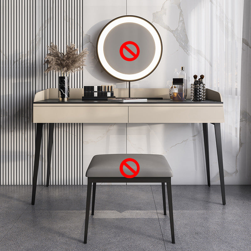 Contemporáneo de tocador de piedra Set 2 Cajones de almacenamiento con taburetes - 33.46 "H