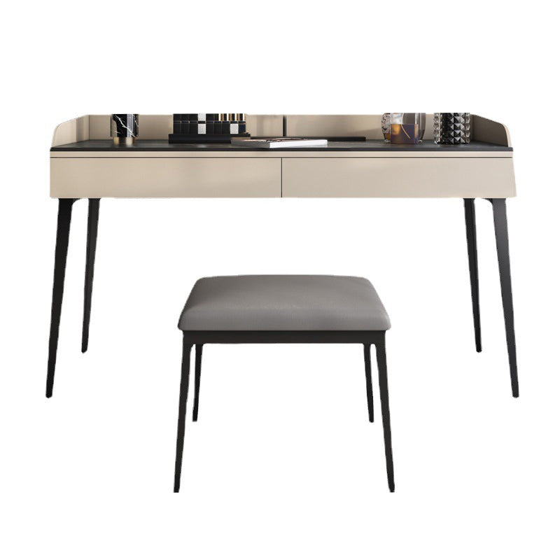 Contemporáneo de tocador de piedra Set 2 Cajones de almacenamiento con taburetes - 33.46 "H