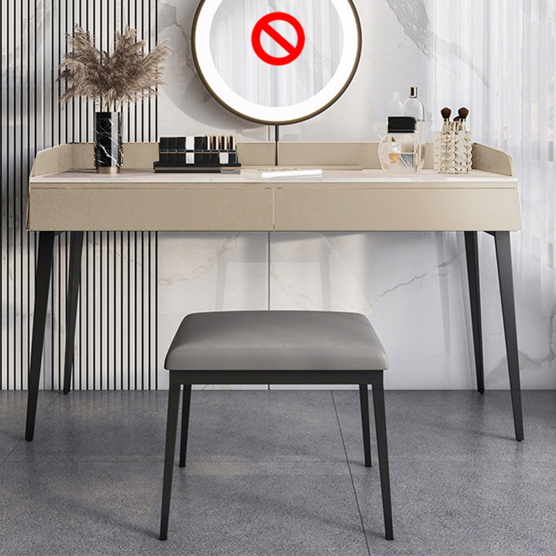 Contemporáneo de tocador de piedra Set 2 Cajones de almacenamiento con taburetes - 33.46 "H