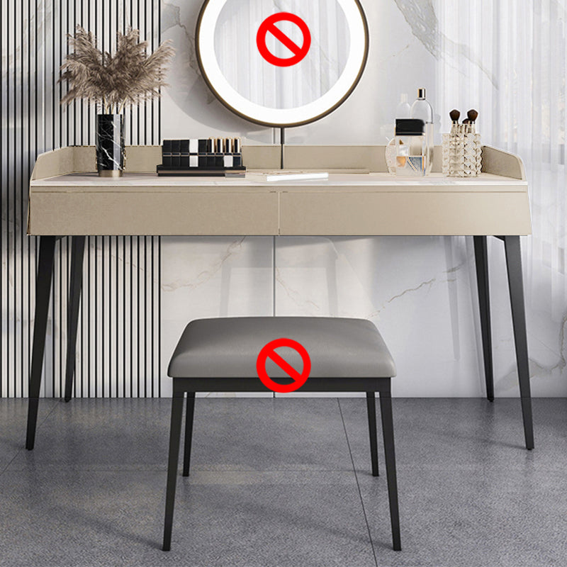 Contemporáneo de tocador de piedra Set 2 Cajones de almacenamiento con taburetes - 33.46 "H