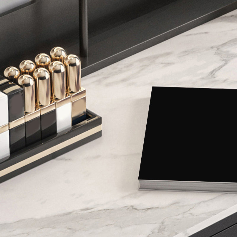 Contemporáneo de tocador de piedra Set 2 Cajones de almacenamiento con taburetes - 33.46 "H