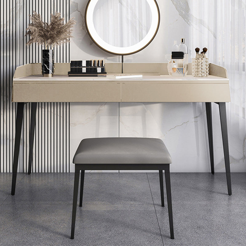 Contemporáneo de tocador de piedra Set 2 Cajones de almacenamiento con taburetes - 33.46 "H