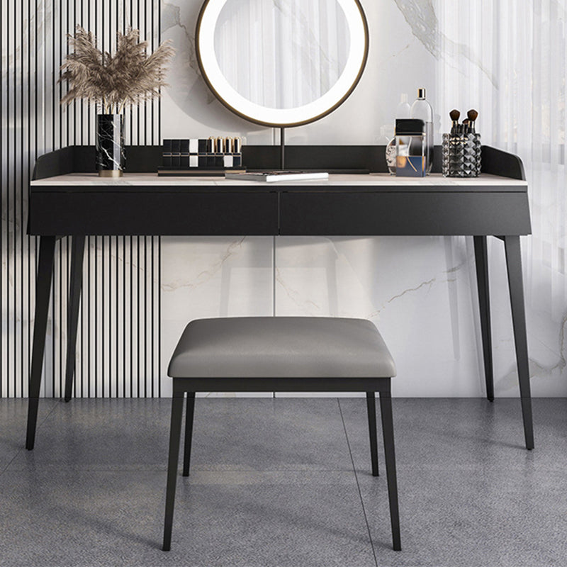 Contemporáneo de tocador de piedra Set 2 Cajones de almacenamiento con taburetes - 33.46 "H