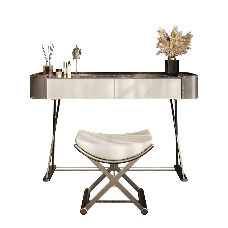 2 cajones de tocador con taburete Glam Stone Top Manaup Tocador de tocador