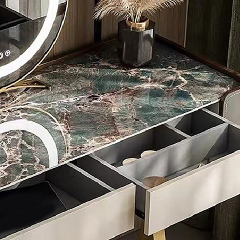 2 cajones de tocador con taburete Glam Stone Top Manaup Tocador de tocador