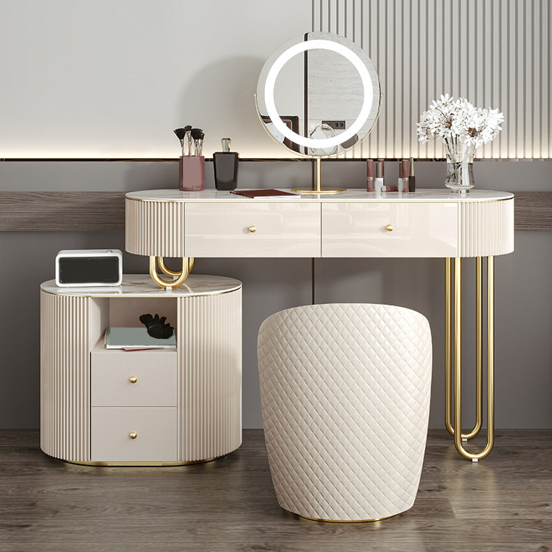 Tavolo da vanità in pietra lussuosa con cassetti da 30,7 "Hkeup da toeletta da toep set in beige