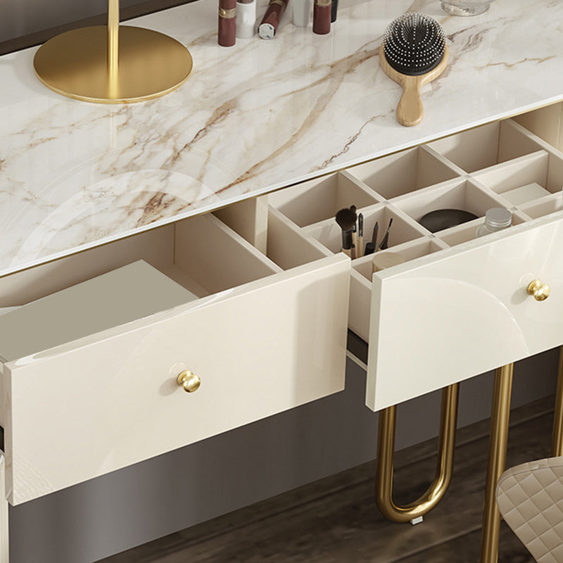 Tavolo da vanità in pietra lussuosa con cassetti da 30,7 "Hkeup da toeletta da toep set in beige