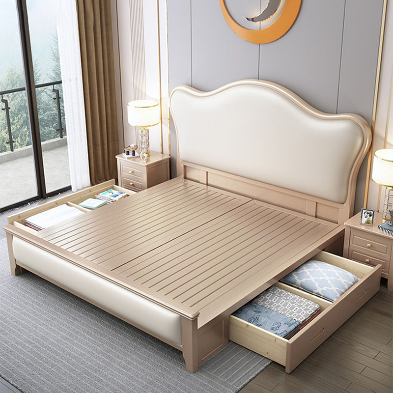 Modern Wood and Upholstered Standard Bed 57.5" Tall Panel Bed Pull-Out Storage Single Bed Unavailable Clearhalo 'Bedroom Furniture' 'Beds' 'furn' 'furn_beds' 'Furniture' 5898957