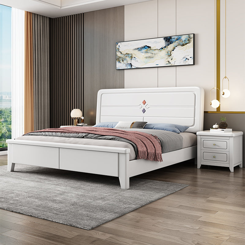 White Contemporary Panel Bed Solid Wood Bed Frame, 44.5" Tall Panel Bed & Mattress Clearhalo 'Bedroom Furniture' 'Beds' 'furn' 'furn_beds' 'Furniture' 5898968