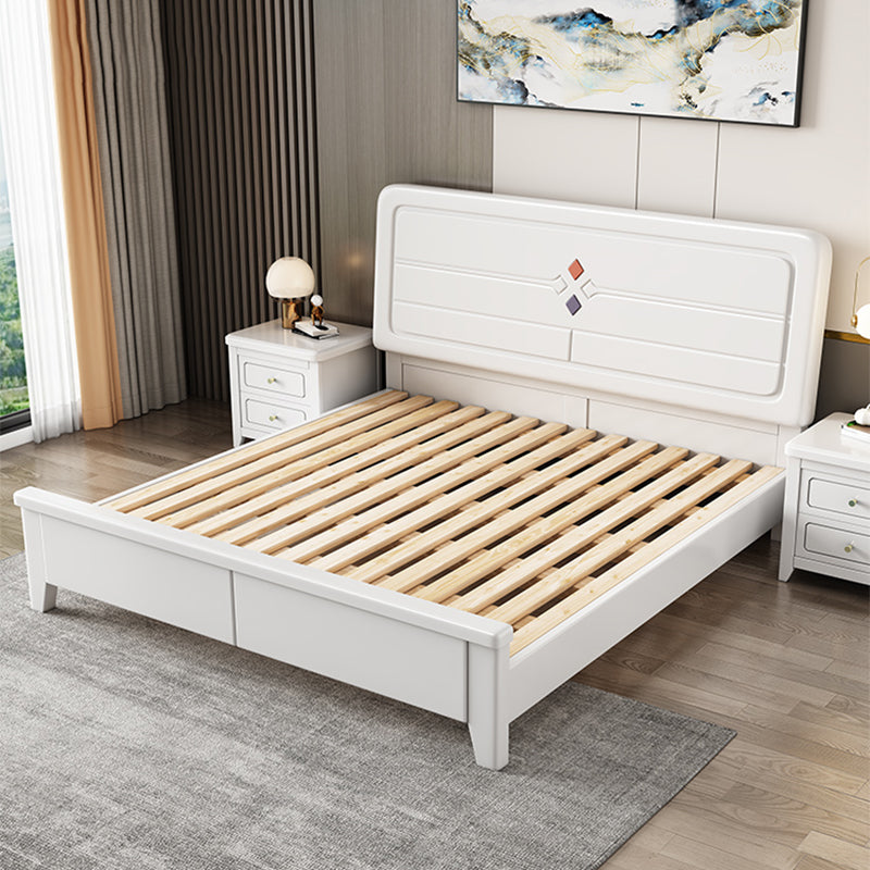 White Contemporary Panel Bed Solid Wood Bed Frame, 44.5" Tall Panel Single Bed Unavailable Clearhalo 'Bedroom Furniture' 'Beds' 'furn' 'furn_beds' 'Furniture' 5898969
