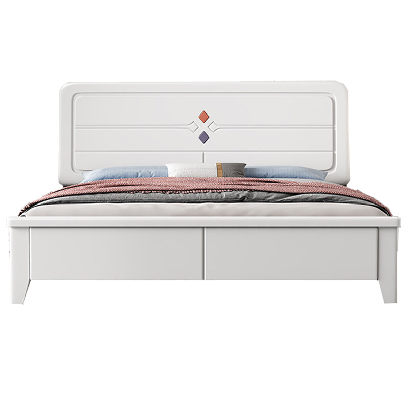 White Contemporary Panel Bed Solid Wood Bed Frame, 44.5" Tall Clearhalo 'Bedroom Furniture' 'Beds' 'furn' 'furn_beds' 'Furniture' 5898972