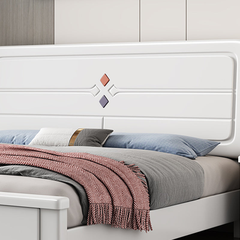 White Contemporary Panel Bed Solid Wood Bed Frame, 44.5" Tall Clearhalo 'Bedroom Furniture' 'Beds' 'furn' 'furn_beds' 'Furniture' 5898975