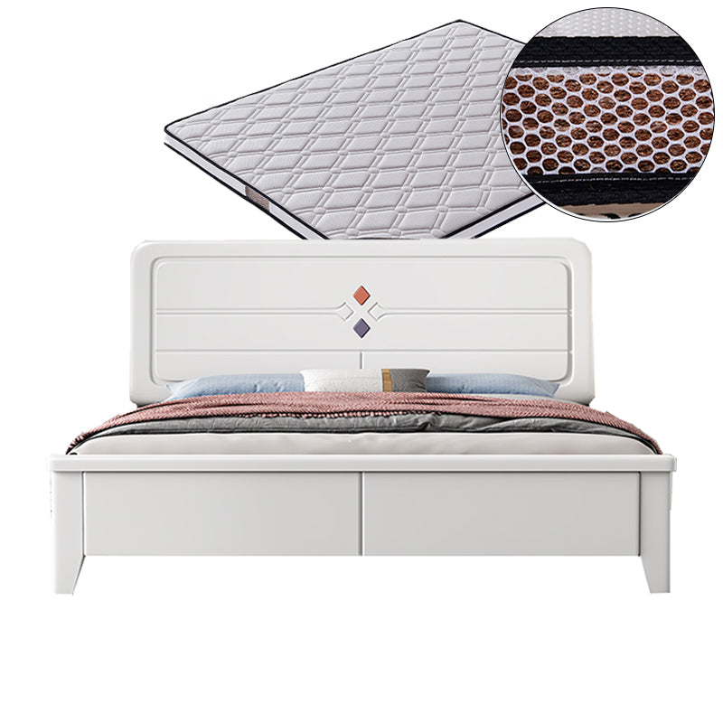 White Contemporary Panel Bed Solid Wood Bed Frame, 44.5" Tall Clearhalo 'Bedroom Furniture' 'Beds' 'furn' 'furn_beds' 'Furniture' 5898977