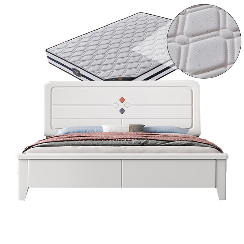 White Contemporary Panel Bed Solid Wood Bed Frame, 44.5" Tall Clearhalo 'Bedroom Furniture' 'Beds' 'furn' 'furn_beds' 'Furniture' 5898978