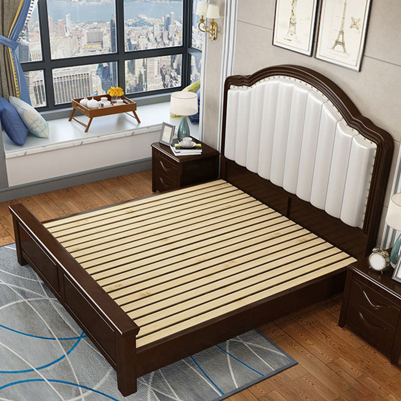 Cama de paneles de madera de goma de marco de cama contemporáneo con cabecera tapizada