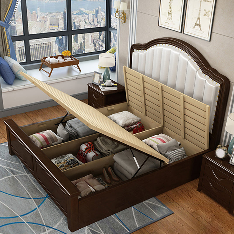 Cama de paneles de madera de goma de marco de cama contemporáneo con cabecera tapizada