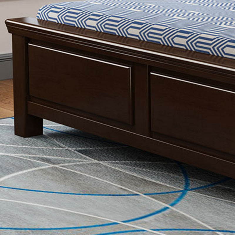 Contemporary Bed Frame Rubber Wood Panel Bed with Upholstered Headboard