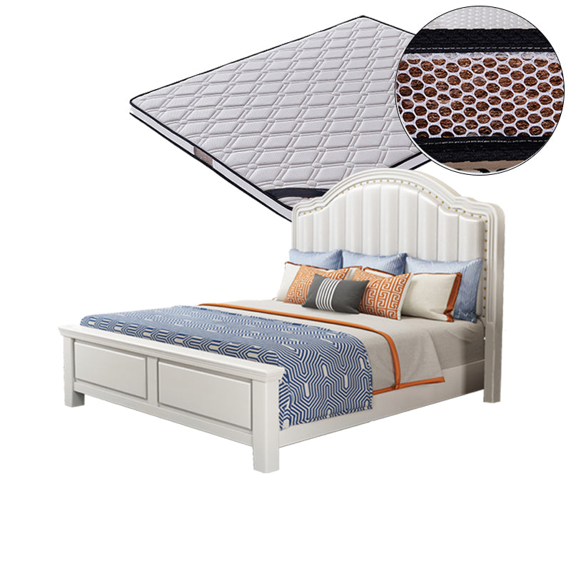 Eigentijds bedframe rubberen houten paneelbed met gestoffeerd hoofdeinde