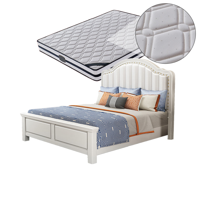 Eigentijds bedframe rubberen houten paneelbed met gestoffeerd hoofdeinde