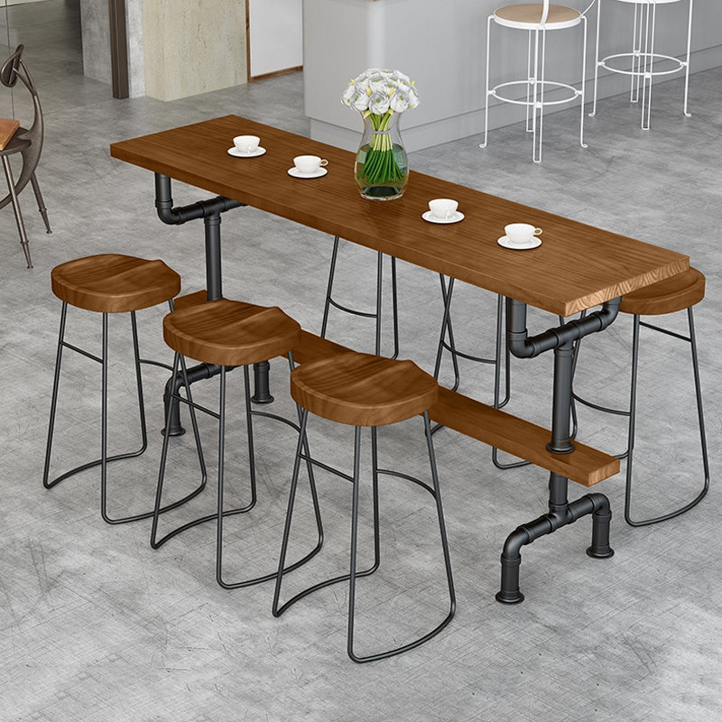 1/4/7 Pieces Modern Rectangular Pub Table Set Wooden Counter Table with Backless Stools 7 Pieces: Table, 6 Stools Clearhalo 'Bar Furniture' 'furn' 'furn_home_bar_bar_sets' 'Furniture' 'Home Bars & Bar Sets' 'home_bar_bar_sets' 'Kitchen & Dining Furniture' 5899328