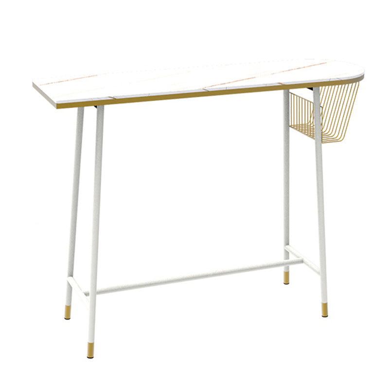 Indoor 1/2/3 Pieces Table and Stool Set Glam Trestle Stone Top Bar Table Set White 63"L x 16"W Clearhalo 'Bar Furniture' 'furn' 'furn_home_bar_bar_sets' 'Furniture' 'Home Bars & Bar Sets' 'home_bar_bar_sets' 'Kitchen & Dining Furniture' 5899406