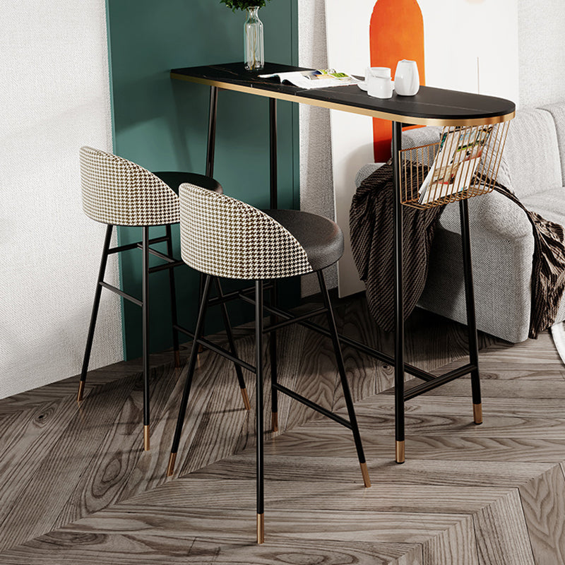 Indoor 1/2/3 Pieces Table and Stool Set Glam Trestle Stone Top Bar Table Set 3 Pieces: Black Table, 2 Black Stools Clearhalo 'Bar Furniture' 'furn' 'furn_home_bar_bar_sets' 'Furniture' 'Home Bars & Bar Sets' 'home_bar_bar_sets' 'Kitchen & Dining Furniture' 5899408