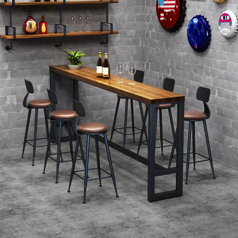 Industrial Wood Bar Table Set 1/2/7 Pieces Rectangular Counter Set for Home Use 7 Pieces: Table, 6 Brown Stools Clearhalo 'Bar Furniture' 'furn' 'furn_home_bar_bar_sets' 'Furniture' 'Home Bars & Bar Sets' 'home_bar_bar_sets' 'Kitchen & Dining Furniture' 5899454