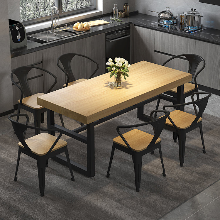 Modern Dining Set 1/2/3/5/7 Pieces Rectangle Pine Wood Dining Table for Dining Room 7 Pieces: Table, 6 Black Chairs Clearhalo 'Dining Room Sets' 'Dining Tables & Seating' 'dining_room_set' 'furn' 'furn_dining_room_set' 'Furniture' 'Kitchen & Dining Furniture' 5899802