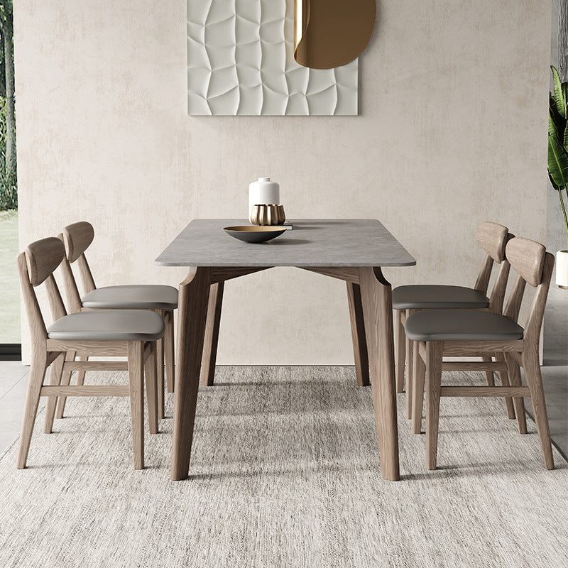 Modern 1/4/5/6 Pieces Rectangle Dining Set Sintered Stone Top Solid Wood Table Set 5 Pieces: Table, 4 Chairs Clearhalo 'Dining Room Sets' 'Dining Tables & Seating' 'dining_room_set' 'furn' 'furn_dining_room_set' 'Furniture' 'Kitchen & Dining Furniture' 5899915
