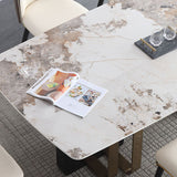 Juego de comedor rectángulo de estilo diseñador 1/2/5/7 Piezas Top de comedor de piedra sinterizada Juego de mesa