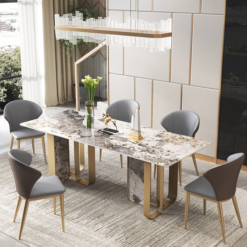 Luxuriöses rechteckiges Esszimmer-Set, 1/2/3/5/6/7/9-teilig, Esstisch-Set mit gesinterter Steinplatte