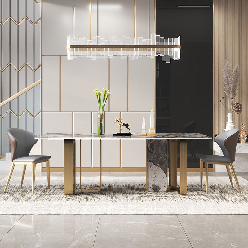 Luxuriöses rechteckiges Esszimmer-Set, 1/2/3/5/6/7/9-teilig, Esstisch-Set mit gesinterter Steinplatte