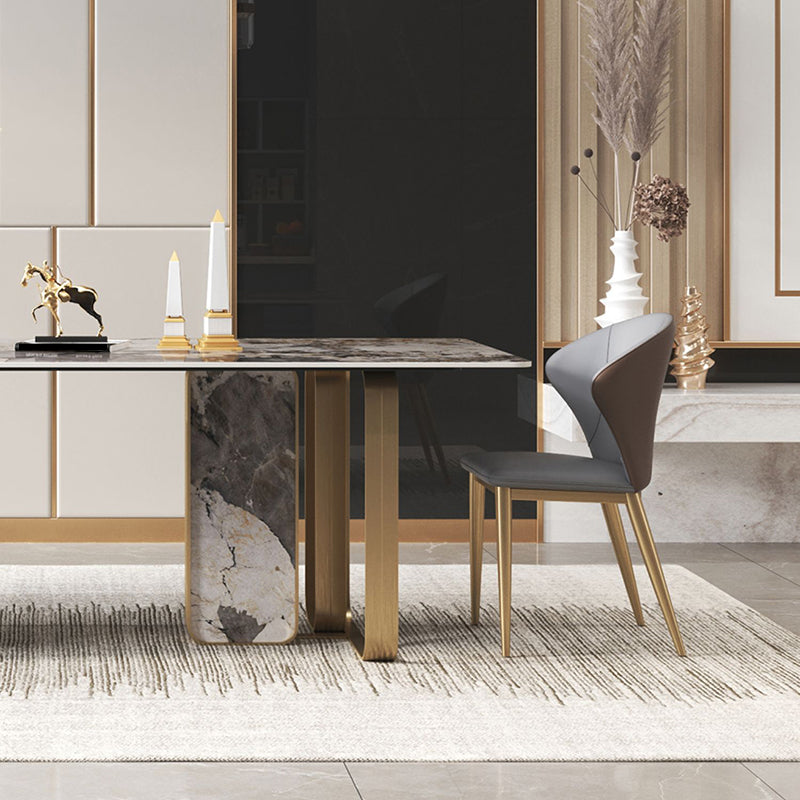 Luxuriöses rechteckiges Esszimmer-Set, 1/2/3/5/6/7/9-teilig, Esstisch-Set mit gesinterter Steinplatte