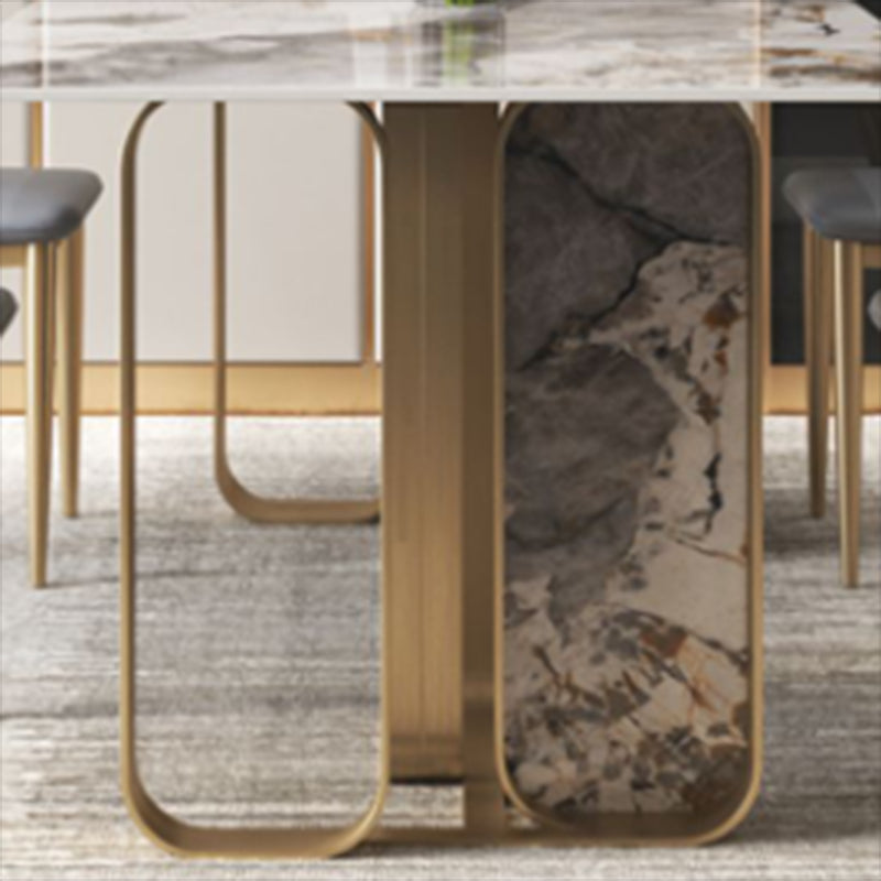 Luxuriöses rechteckiges Esszimmer-Set, 1/2/3/5/6/7/9-teilig, Esstisch-Set mit gesinterter Steinplatte