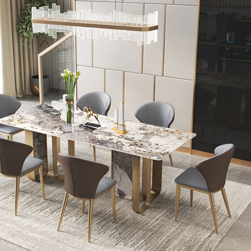 Luxuriöses rechteckiges Esszimmer-Set, 1/2/3/5/6/7/9-teilig, Esstisch-Set mit gesinterter Steinplatte